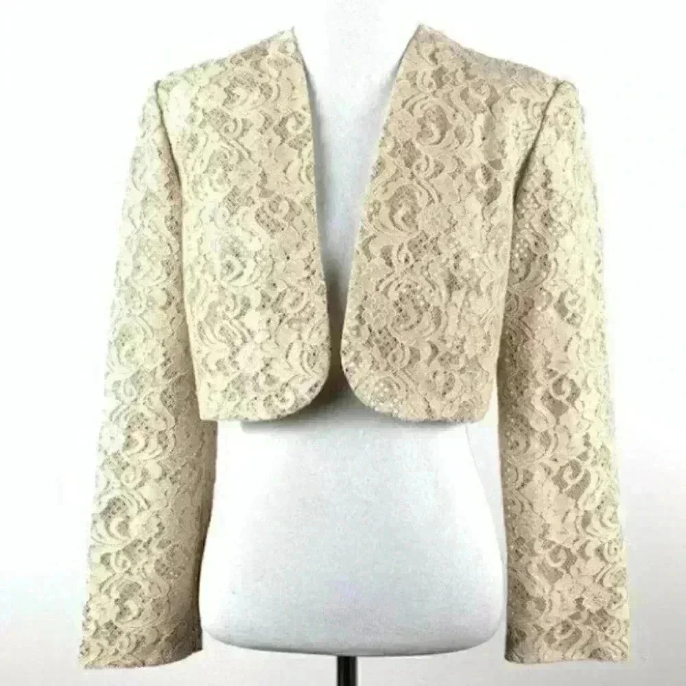Women’s shrug jacket cream lace sequins evening - Picture 3 of 11